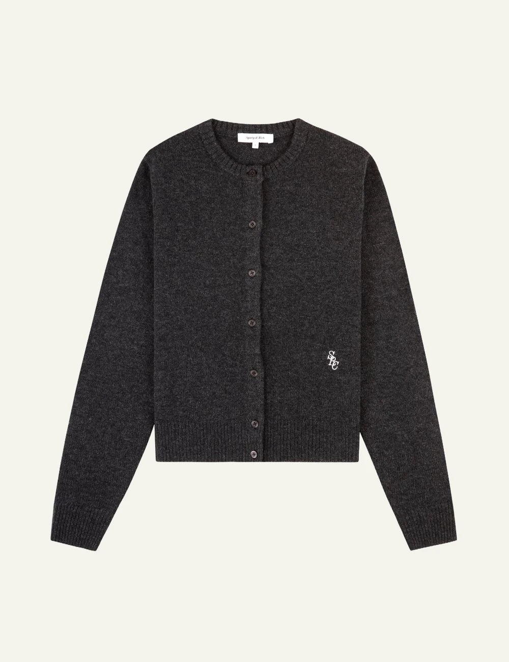 Sporty and Rich charcoal cashmere cropped cardigan front view