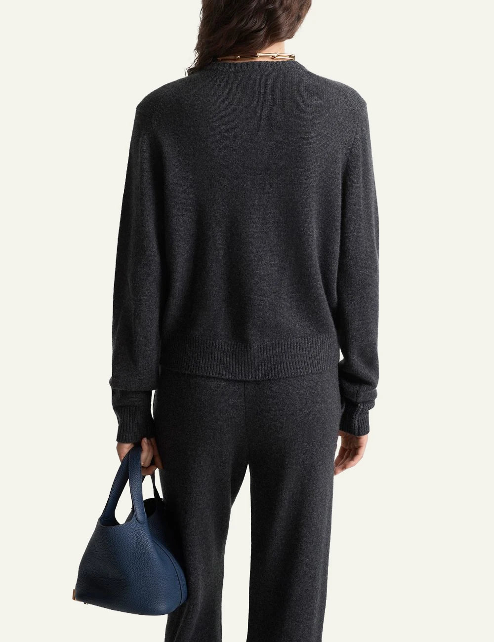 Sporty and Rich charcoal cashmere cropped cardigan back view