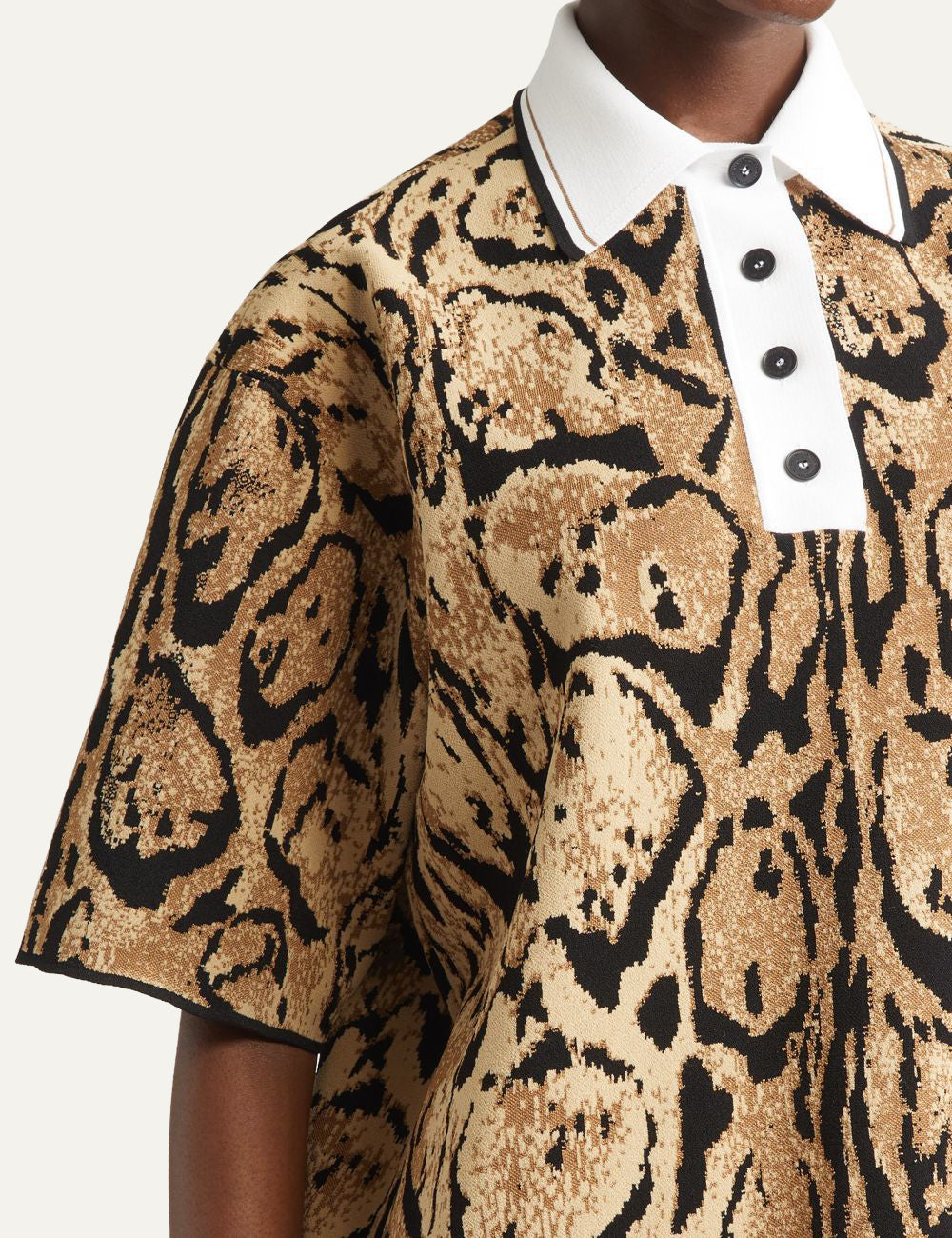 Stella McCartney clouded leopard jacquard polo top front detail