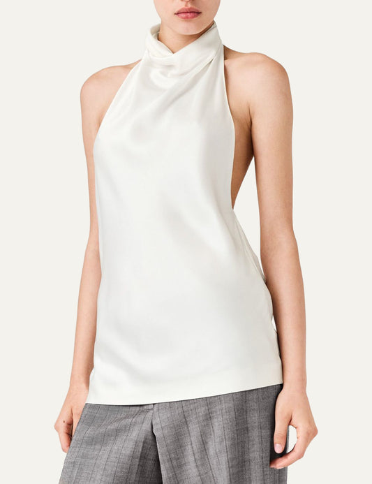 Stella McCartney satin halterneck top σε cream από acetate viscose, front view elegant blouse