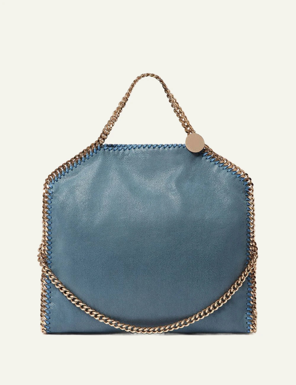 Stella McCartney Falabella 3-chain bag blue me gold chain trim front view