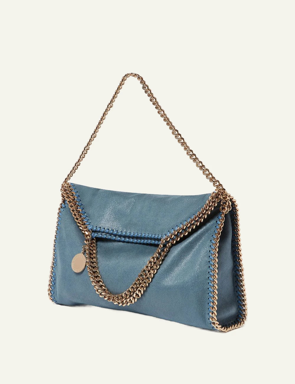 Stella McCartney Falabella 3-chain bag blue me gold chain trim side view