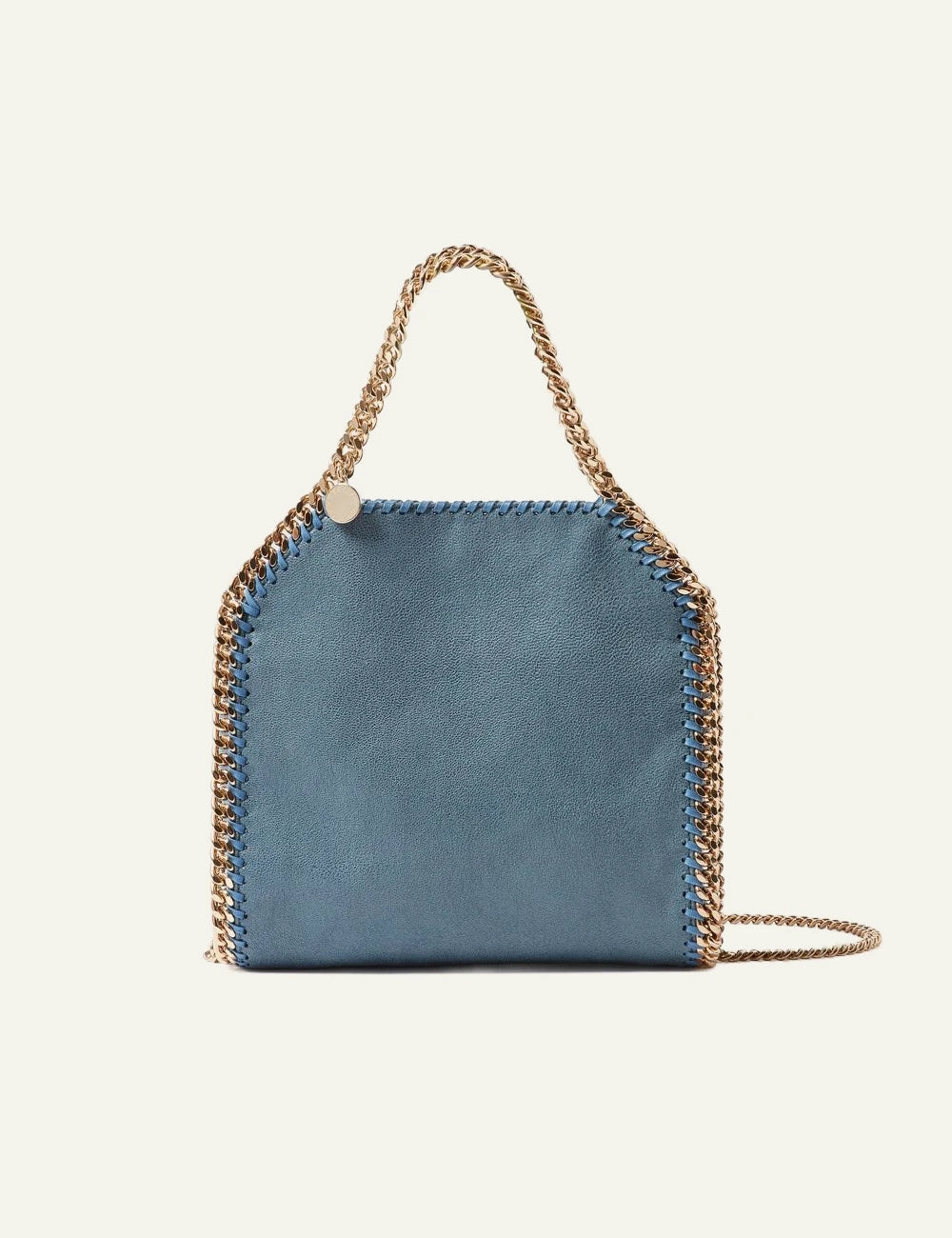 Stella McCartney Falabella mini bag blue me gold chain detail front view