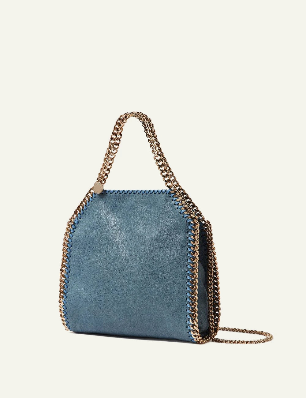 Stella McCartney Falabella mini bag blue me gold chain detail side view