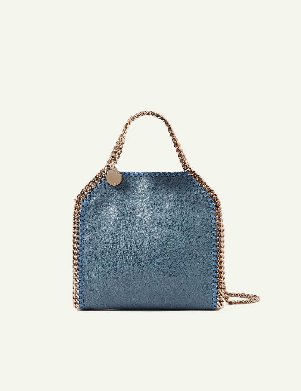 Stella McCartney Falabella tiny tote bag blue me chain detail front view