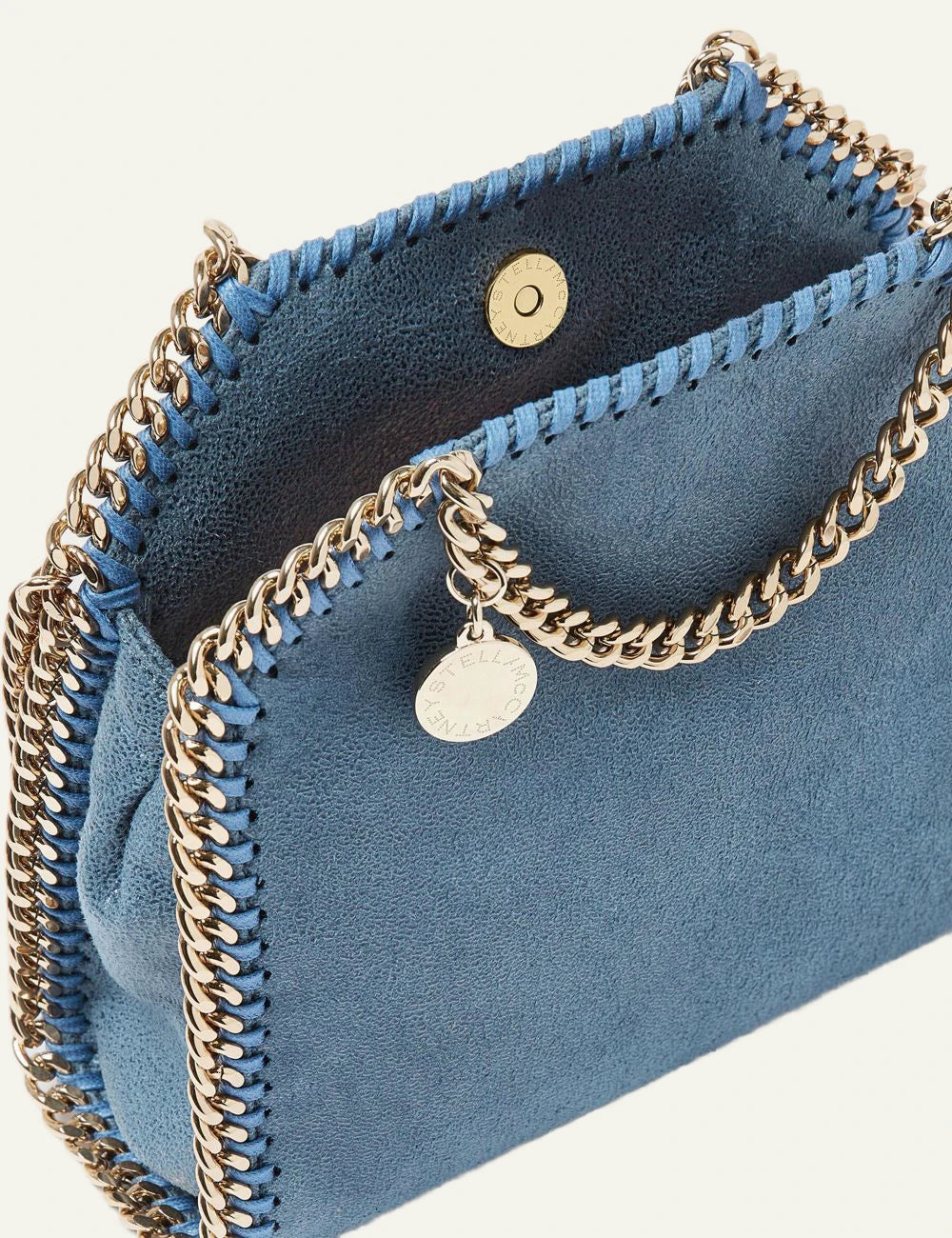 Stella McCartney Falabella tiny tote bag blue me chain detail top view