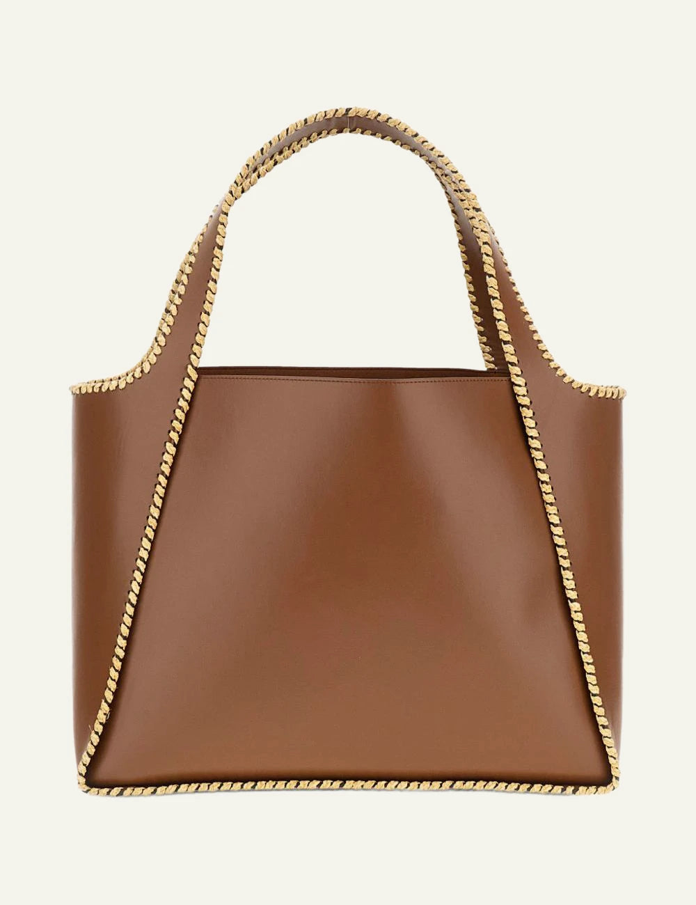 Stella McCartney logo tote bag tan me perforated logo raffia trim back view