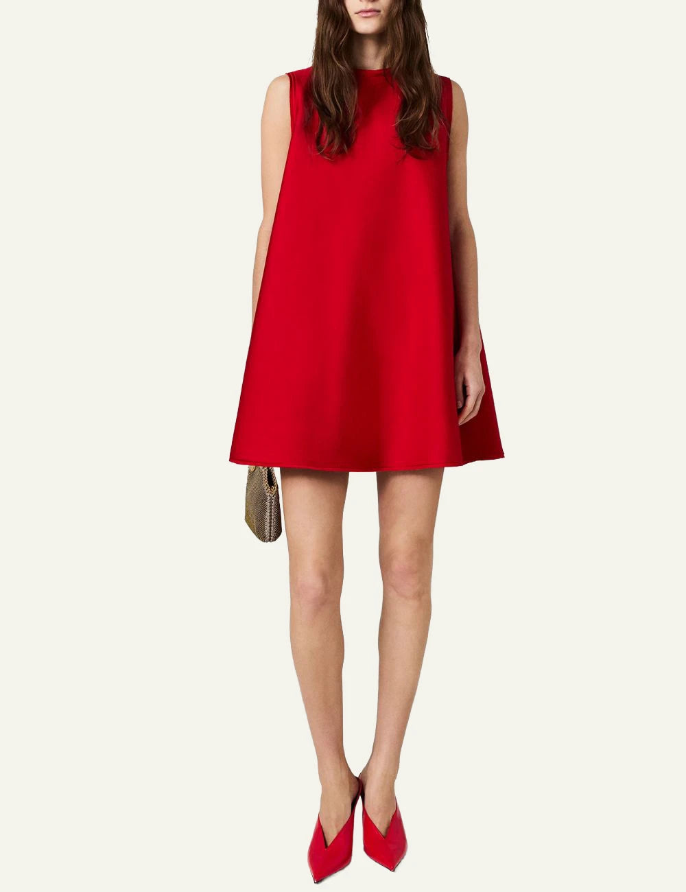 Stella McCartney envers satin A-line mini dress red sleeveless front full body view