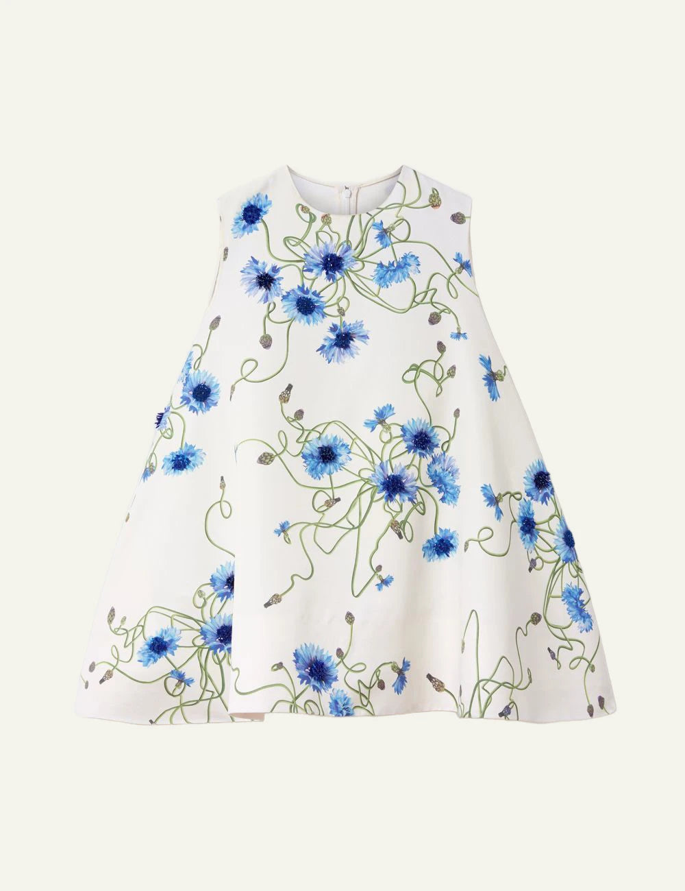 Stella McCartney A-line dress white me blue cornflower print front view