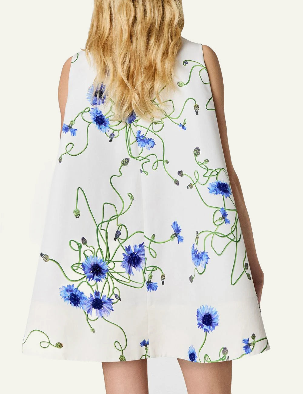 Stella McCartney A-line dress white me blue cornflower print back view