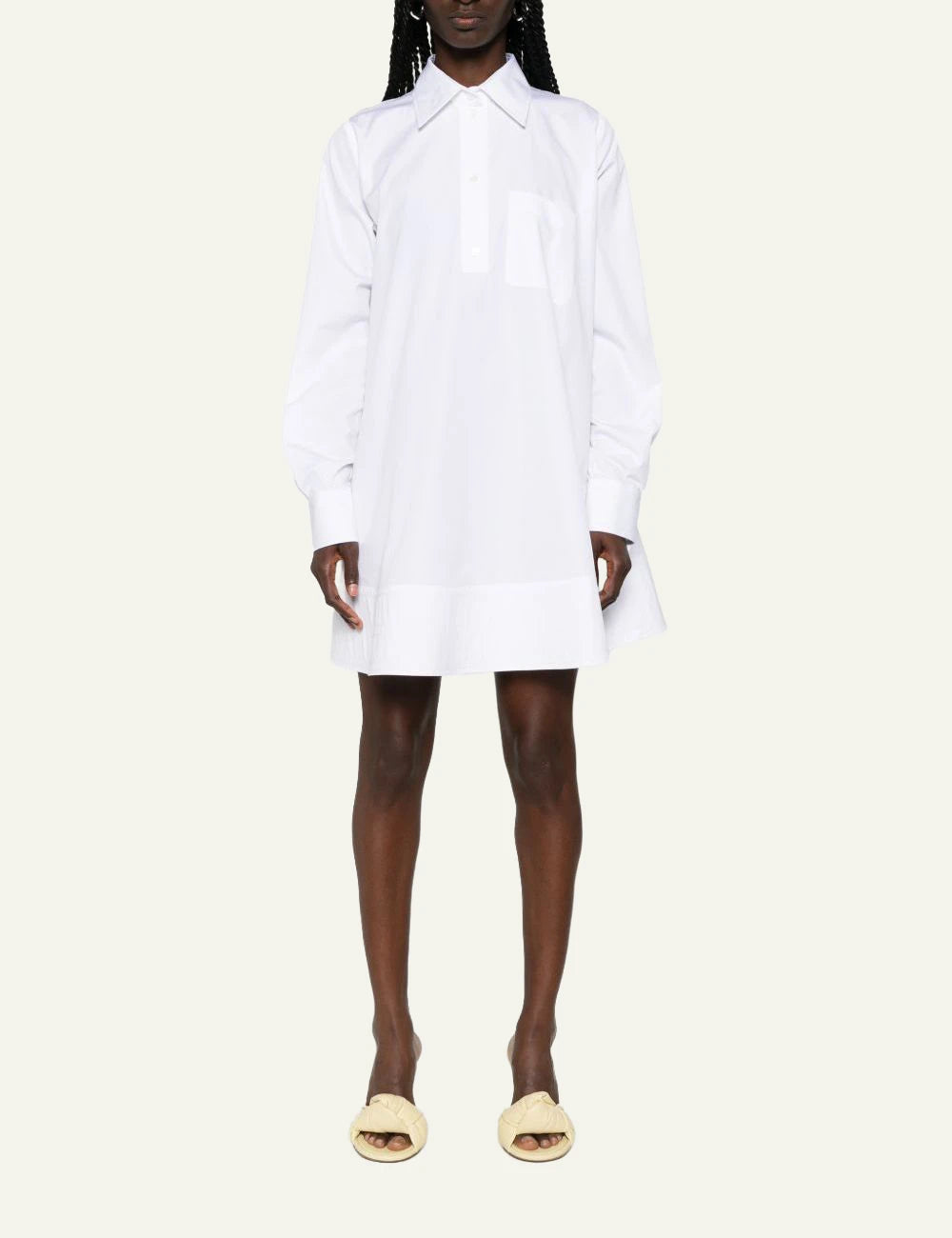 Stella McCartney white poplin mini shirt dress long sleeve front full body view