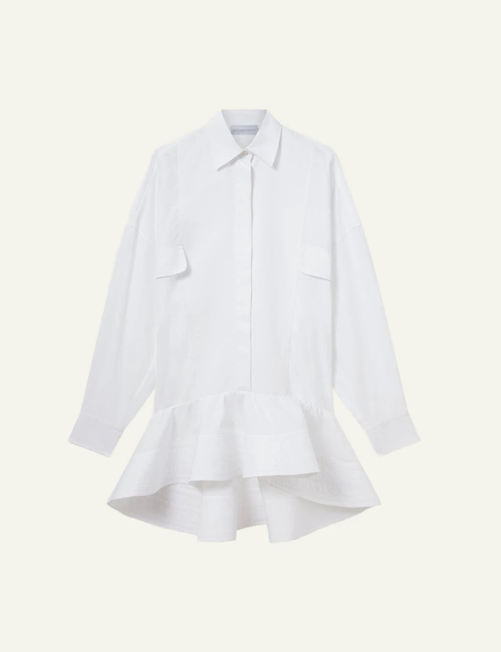 Stella McCartney poplin peplum piqué shirt dress white long sleeve front view
