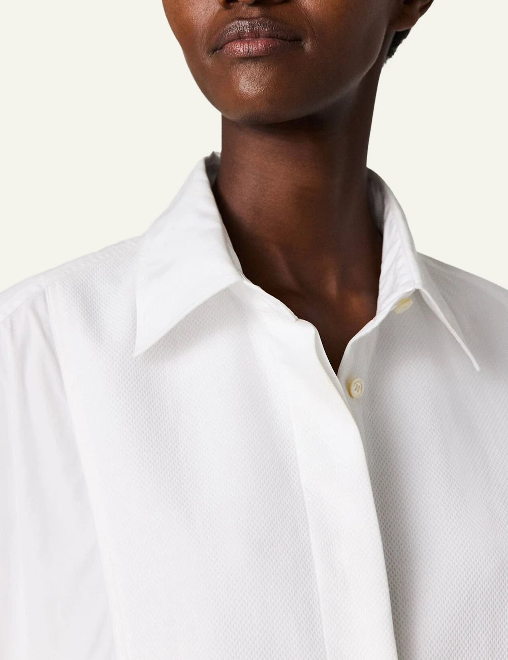 Stella McCartney poplin peplum piqué shirt dress white long sleeve front detail view