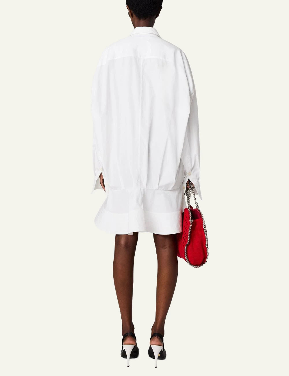 Stella McCartney poplin peplum piqué shirt dress white long sleeve back view