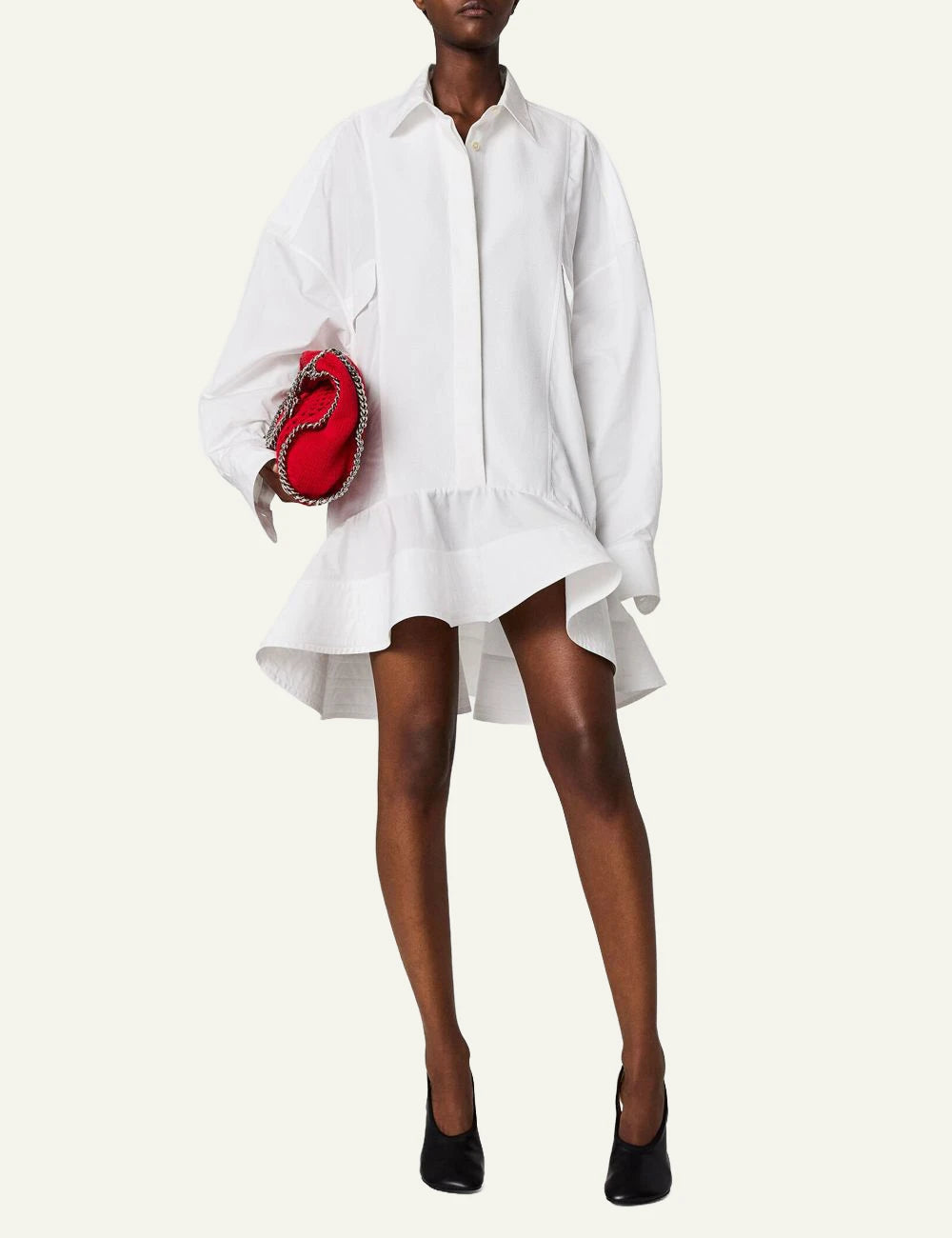 Stella McCartney poplin peplum piqué shirt dress white long sleeve front full body view