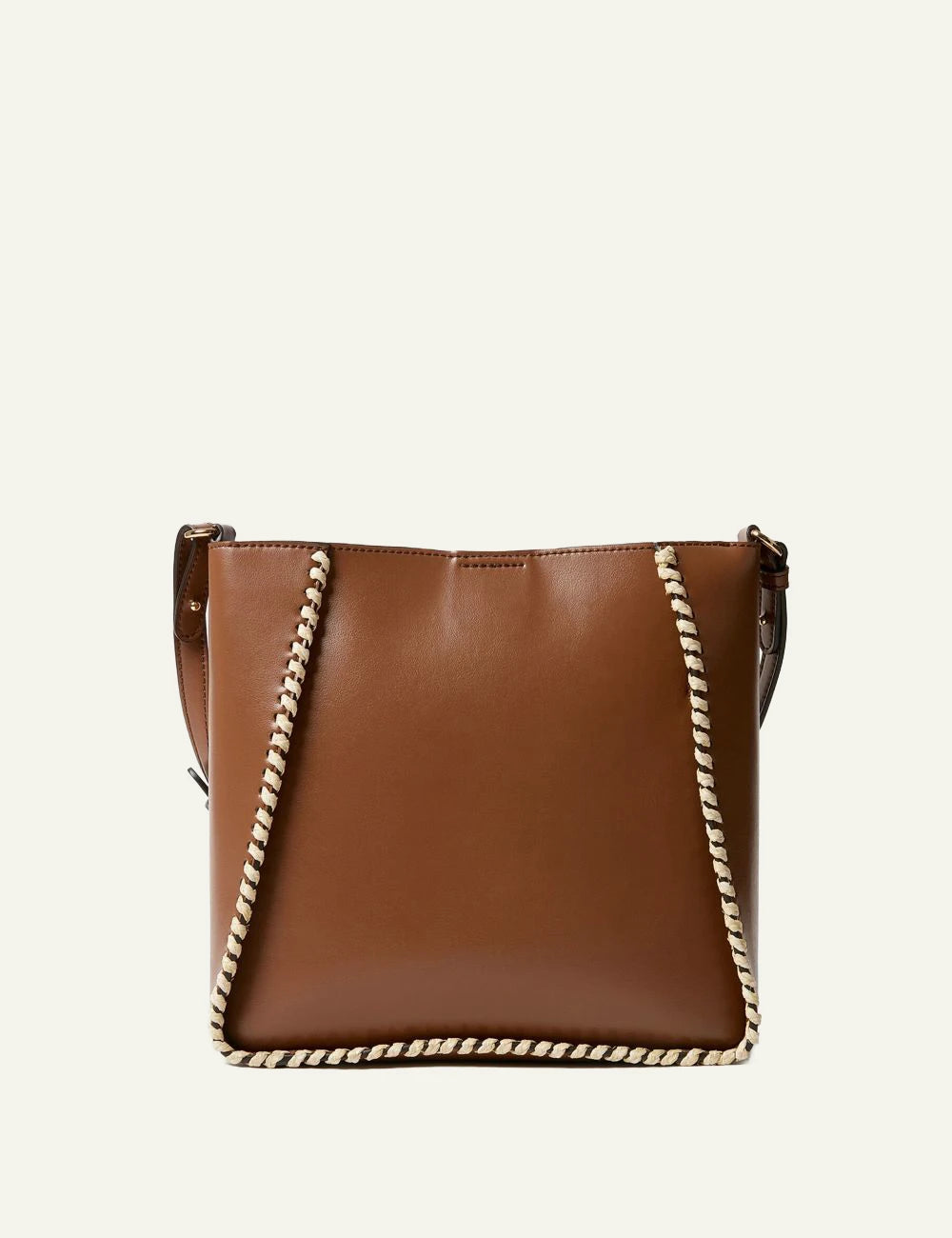 Stella McCartney crossbody bag tan me logo raffia detail back view
