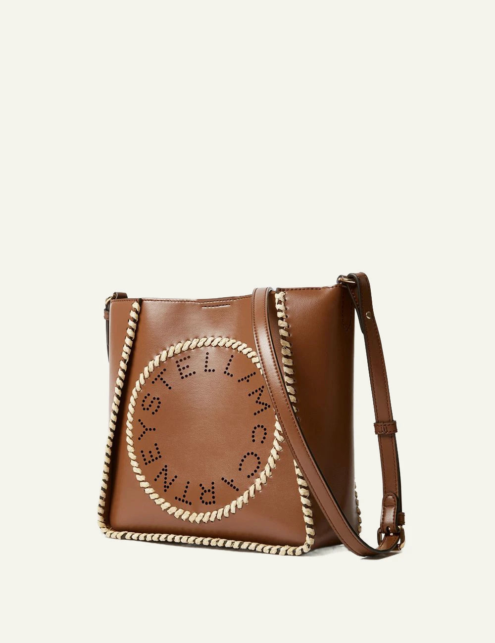 Stella McCartney crossbody bag tan me logo raffia detail side view
