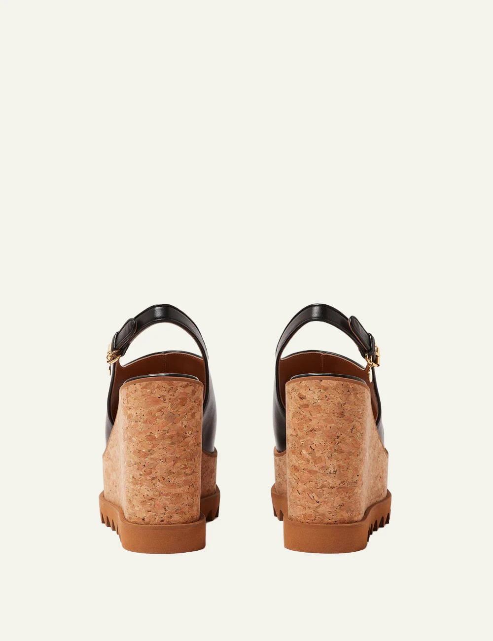 Stella McCartney Sneakelyse slingback platform black me cork wedge sole back view