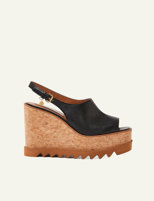 Stella McCartney Sneakelyse slingback platform black me cork wedge sole side view