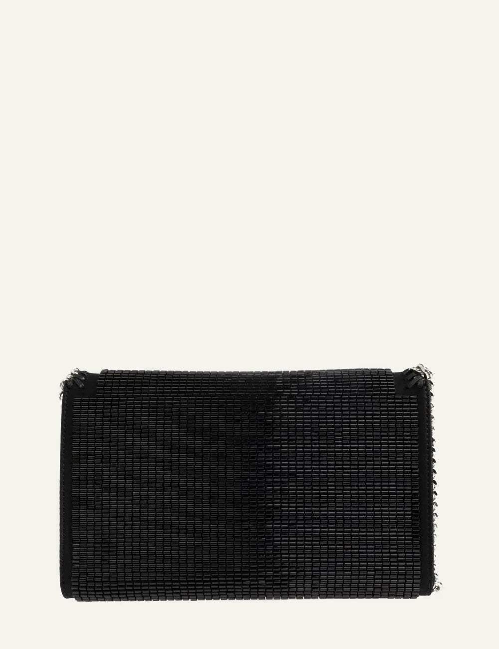 Stella McCartney black sequined clutch bag with silver chain strap back
