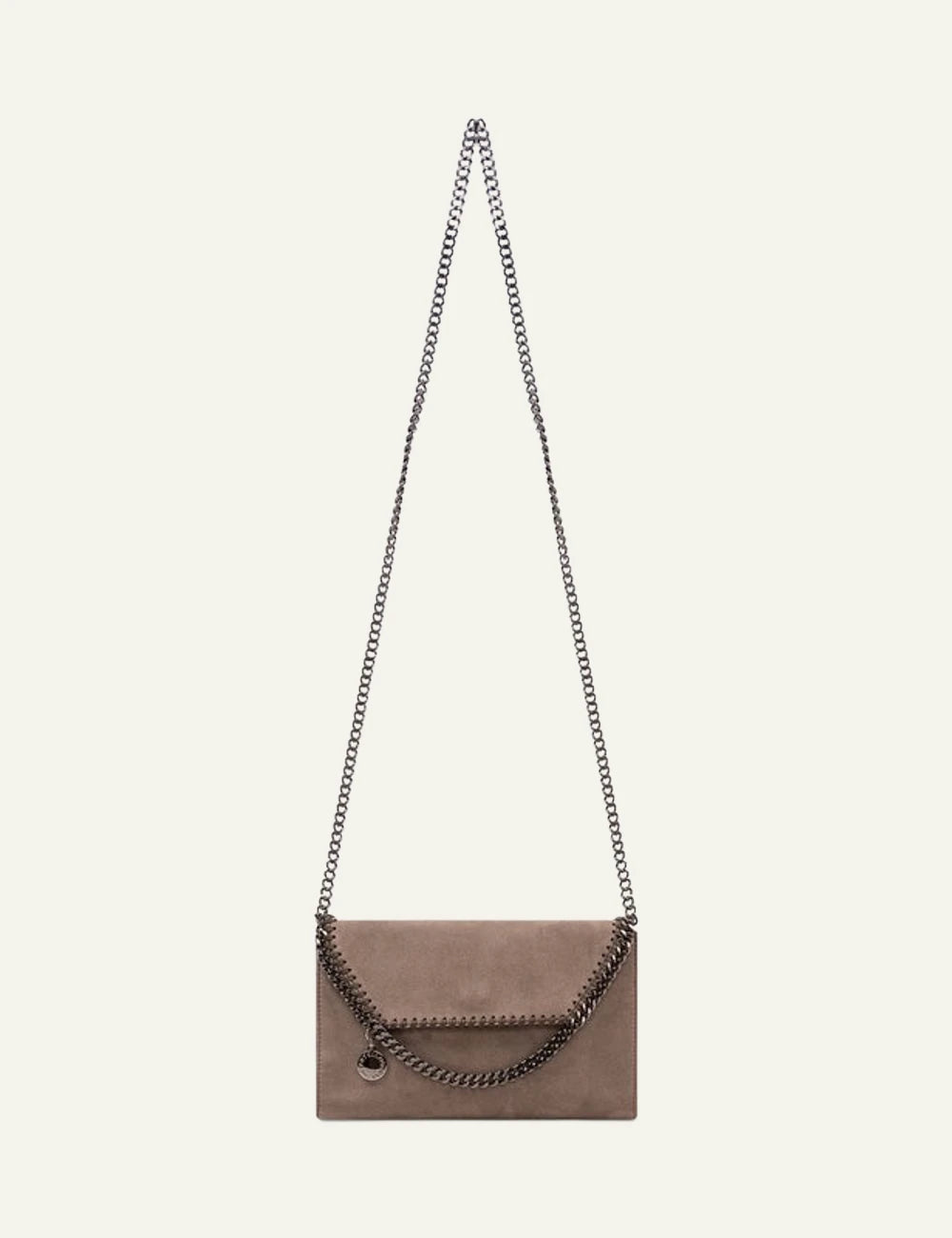 Stella McCartney brown clutch bag with chain strap and whipstitch detailing full