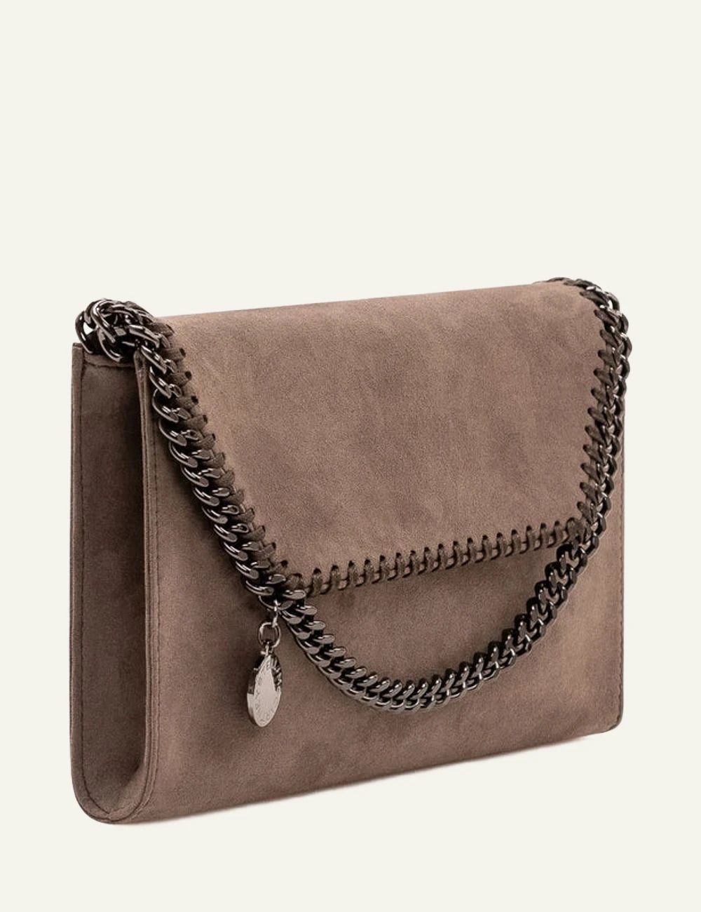 Stella McCartney brown clutch bag with chain strap and whipstitch detailing side