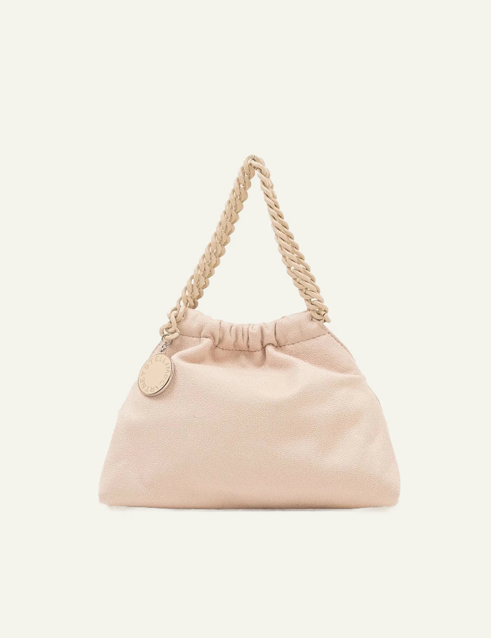 Stella McCartney cream mini shoulder bag with braided chain strap and drawstring top
