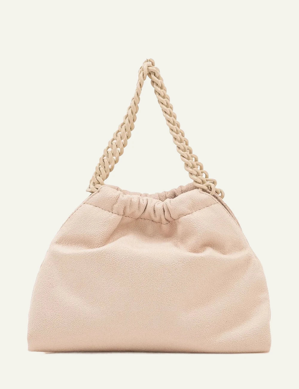 Stella McCartney cream mini shoulder bag with braided chain strap and drawstring top back