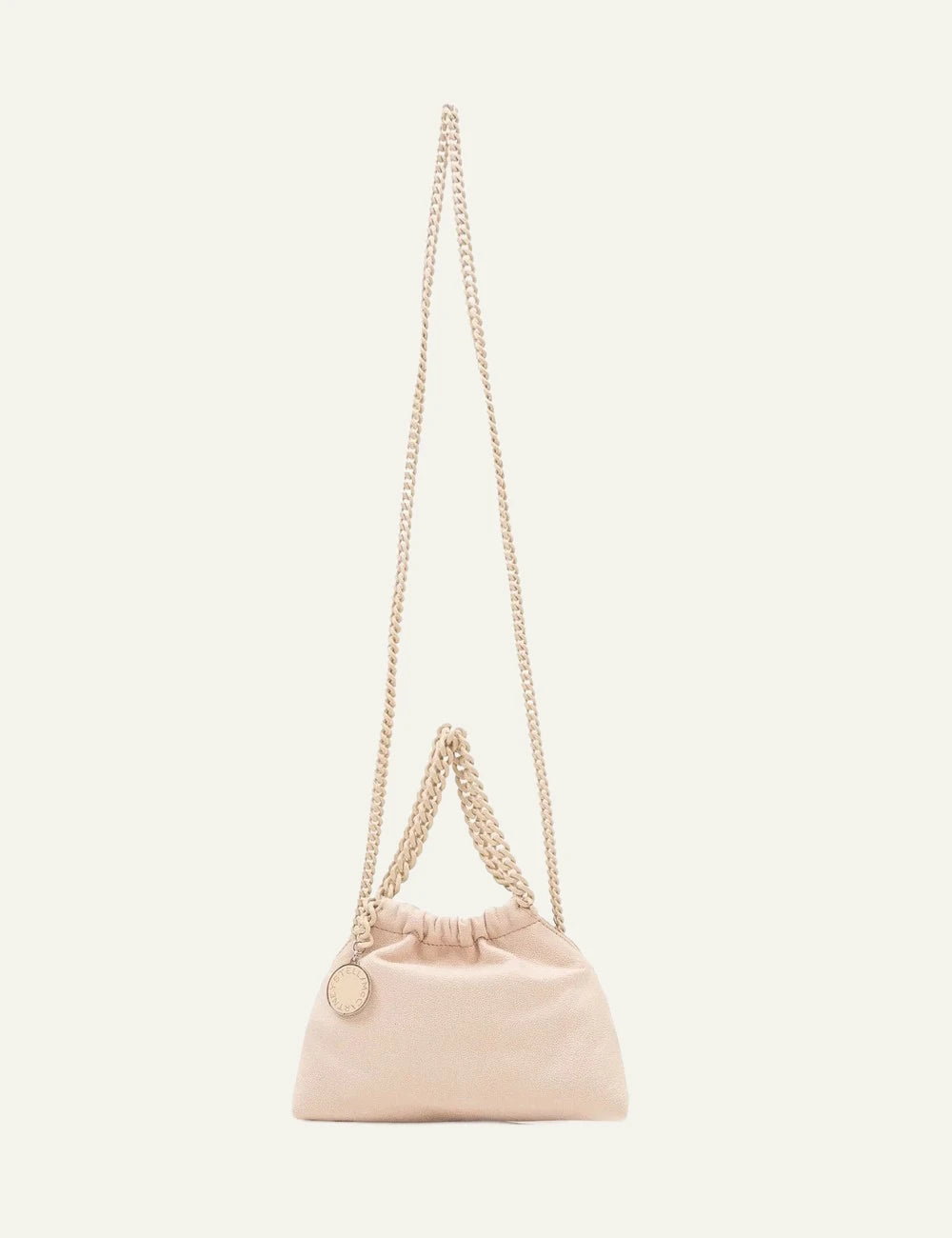 Stella McCartney cream mini shoulder bag with braided chain strap and drawstring top full