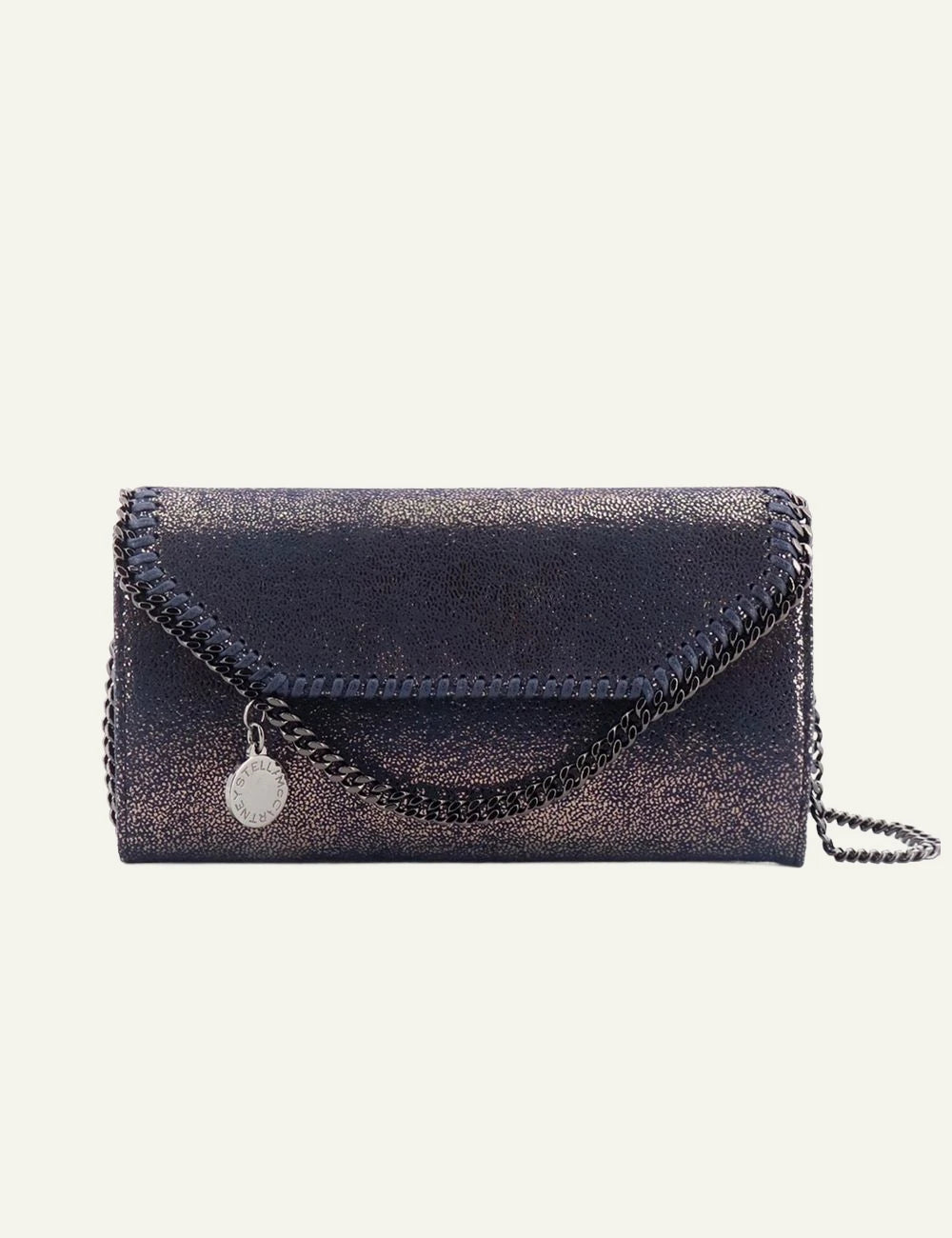 Stella McCartney dark navy shimmer chain wallet with detachable chain strap