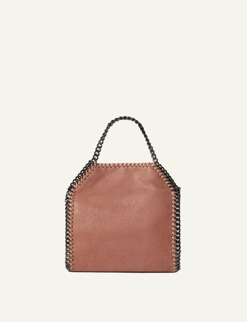 Stella McCartney Falabella mini tote in dusty pink vegan leather with chain trim and shoulder strap, back view
