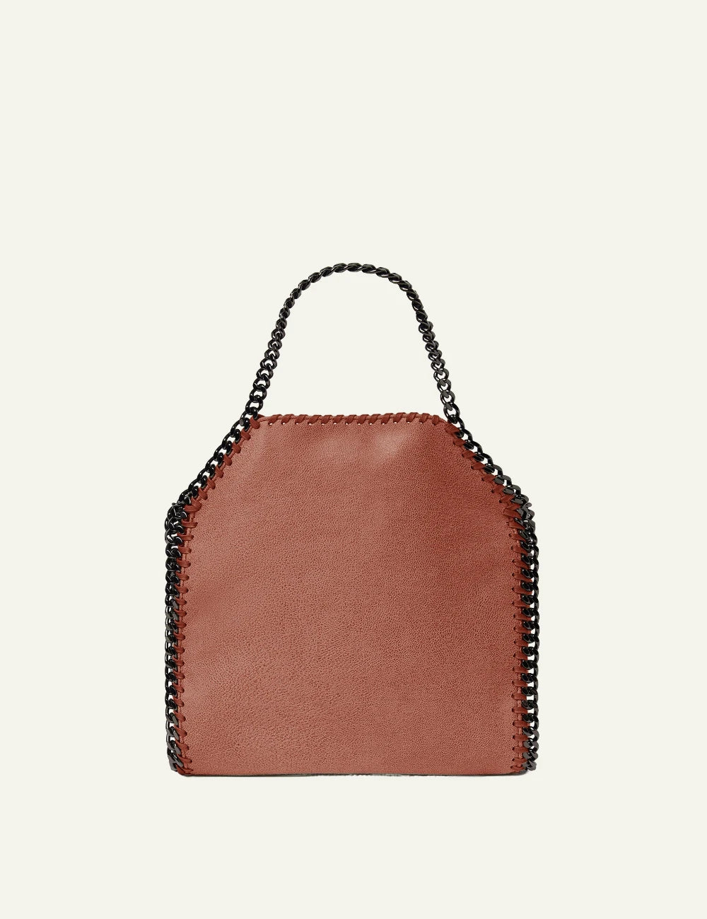 Stella McCartney Falabella tote in dusty rose vegan leather with signature chain trim and top handle, back view