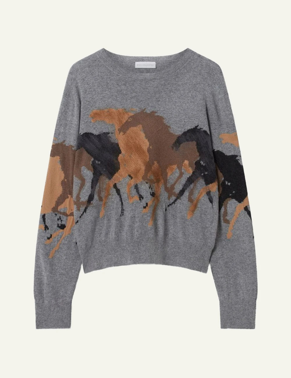 Stella McCartney grey virgin wool knit sweater with horse intarsia