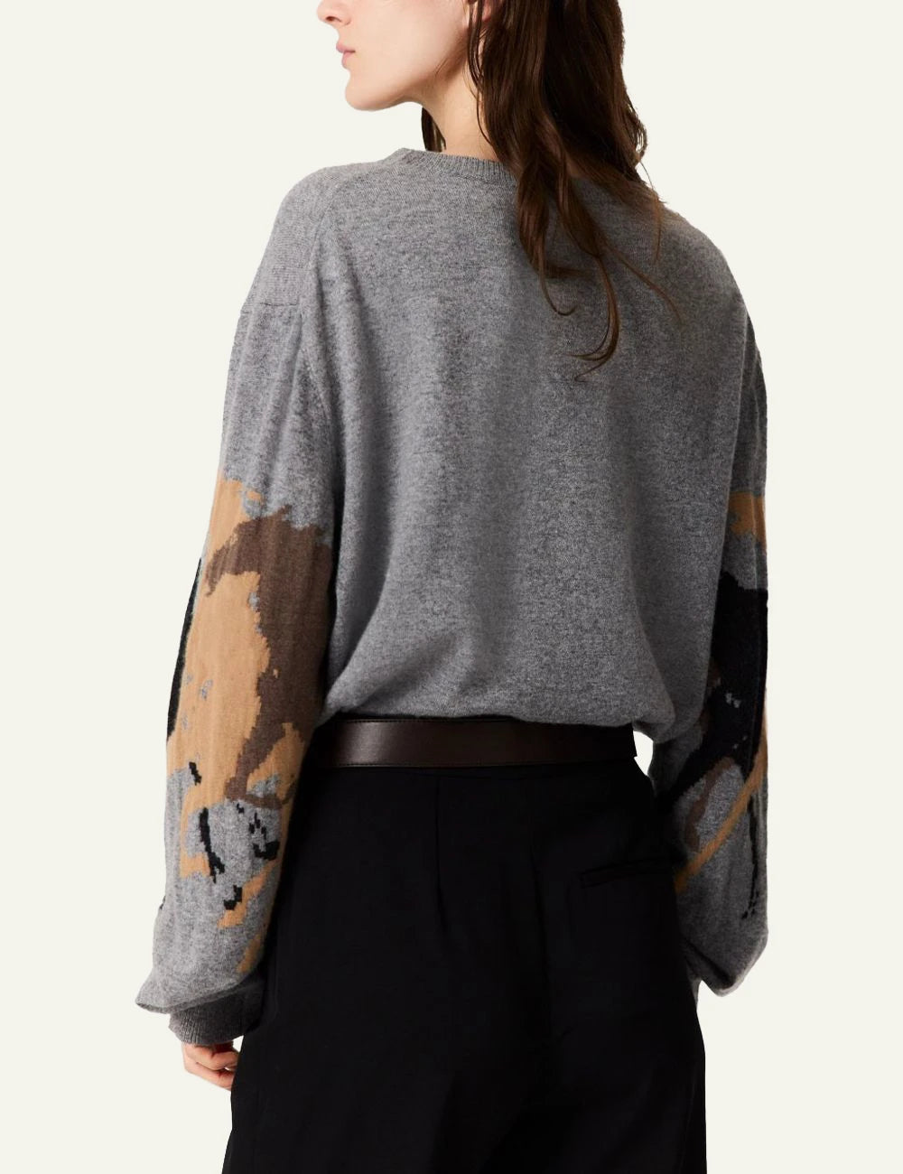 Stella McCartney grey virgin wool knit sweater with horse intarsia back