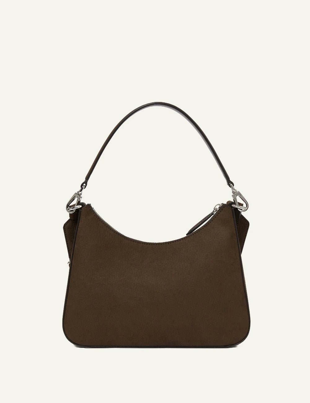 Stella McCartney Logo shoulder bag in brown vegan leather with perforated circular logo and wide strap, back view