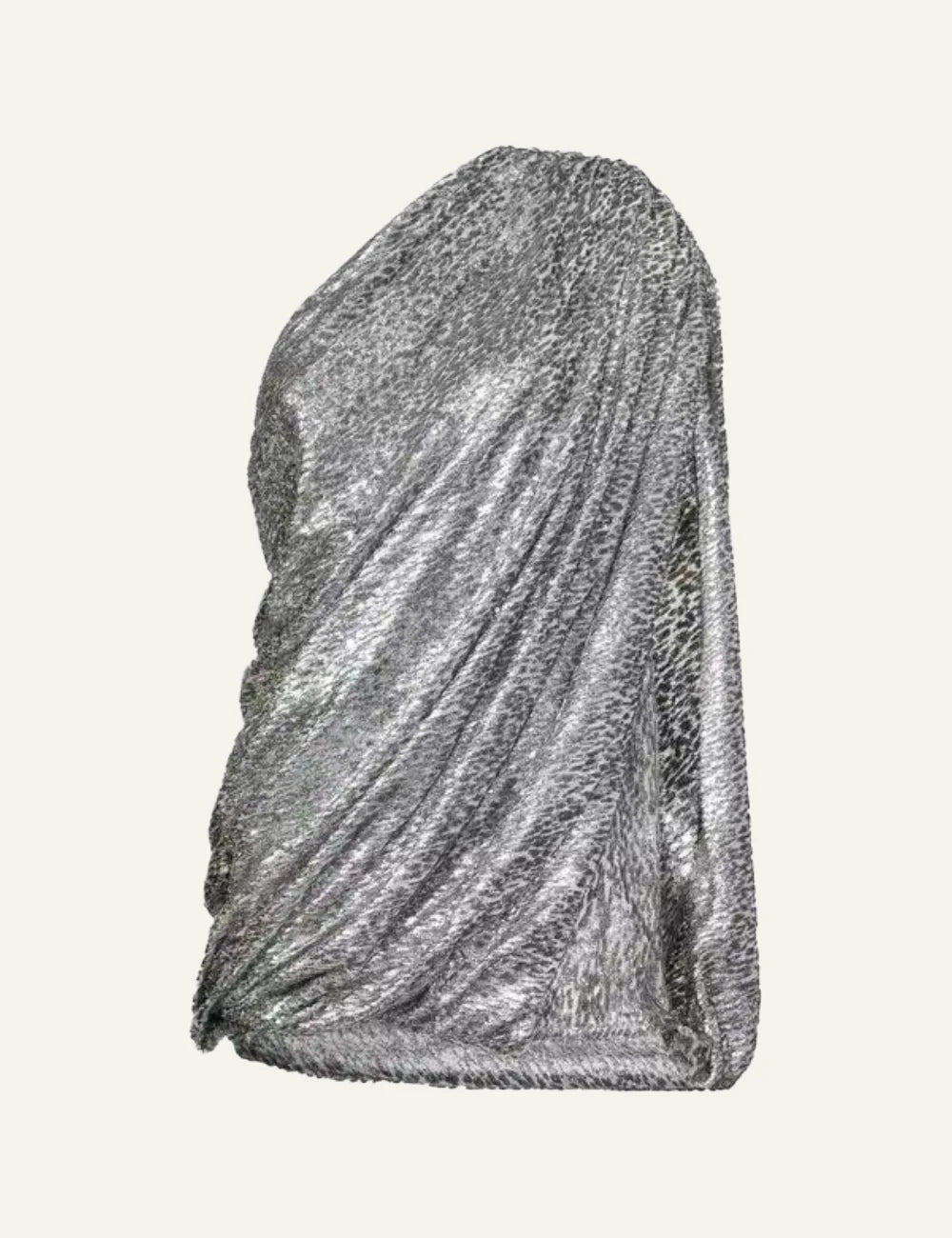 Stella McCartney one shoulder draped dress silver front view