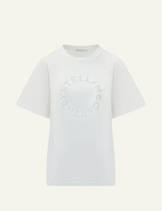 Stella McCartney rhinestone logo t-shirt white front view