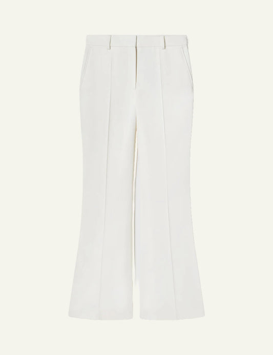 Stella McCartney wide leg trousers in off-white with high waist and front crease, front flat view