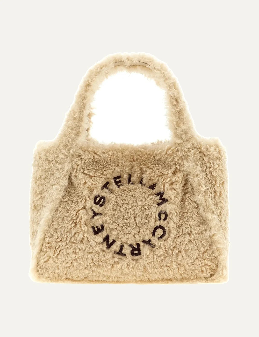 Stella McCartney women cream shearling-effect tote bag with embroidered circular logo and top handles