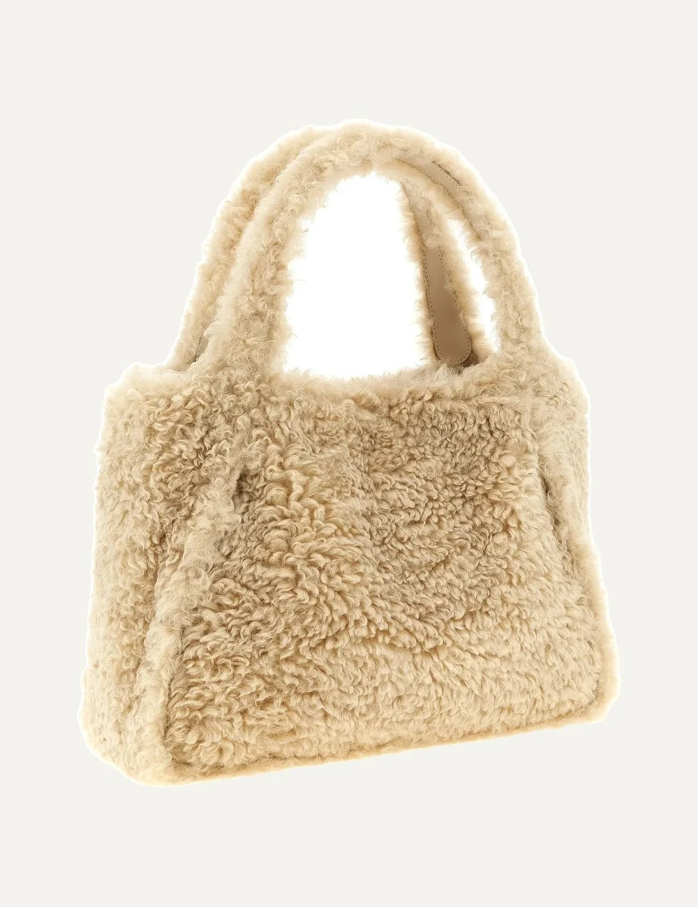 Stella McCartney women cream shearling-effect tote bag with embroidered circular logo and top handles back