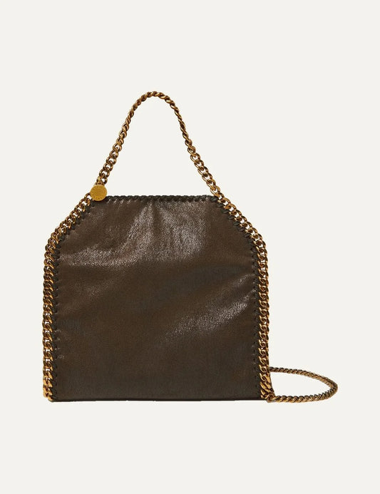 Stella McCartney women Falabella mini tote bag in Mahogany with vintage finish and signature diamond-cut chain