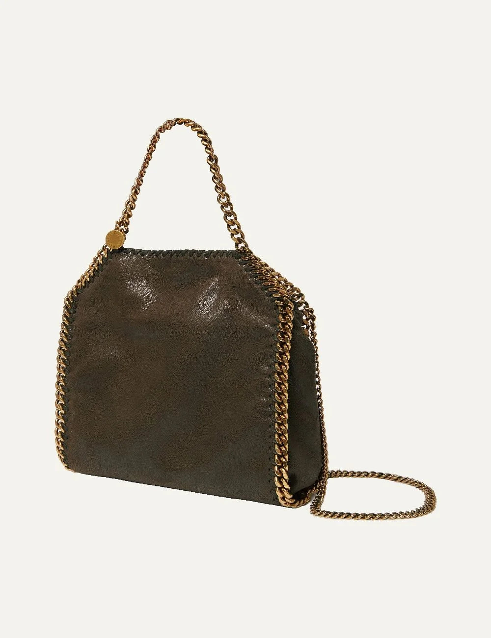 Stella McCartney women Falabella mini tote bag in Mahogany with vintage finish and signature diamond-cut chain side