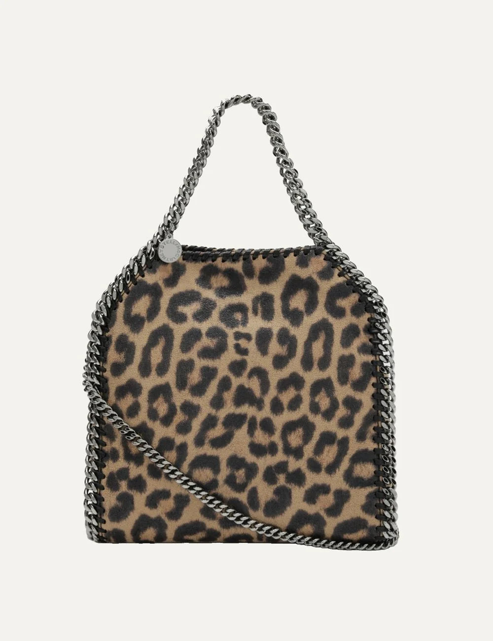 Stella McCartney women mini Falabella leopard print faux leather bag with silver-tone chain handles and shoulder strap