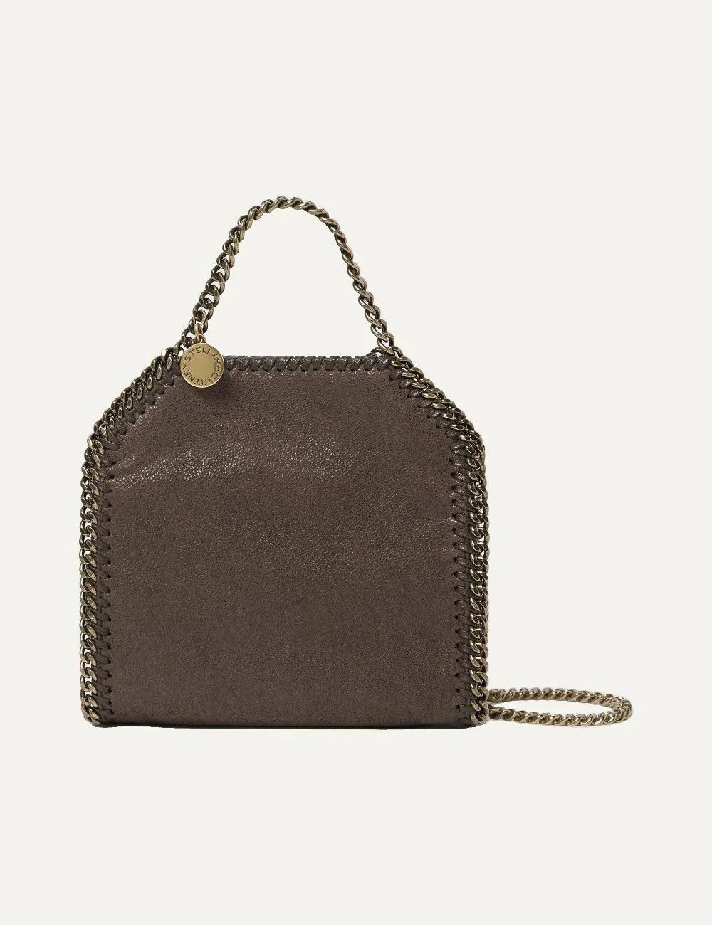 Stella McCartney women Falabella tiny tote bag in Mahogany with vintage finish and signature diamond-cut chain