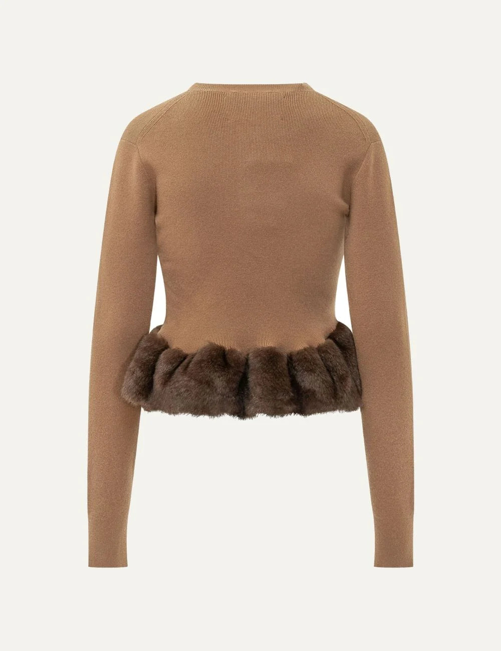Stella McCartney women's beige virgin wool knit with brown faux fur peplum trim back