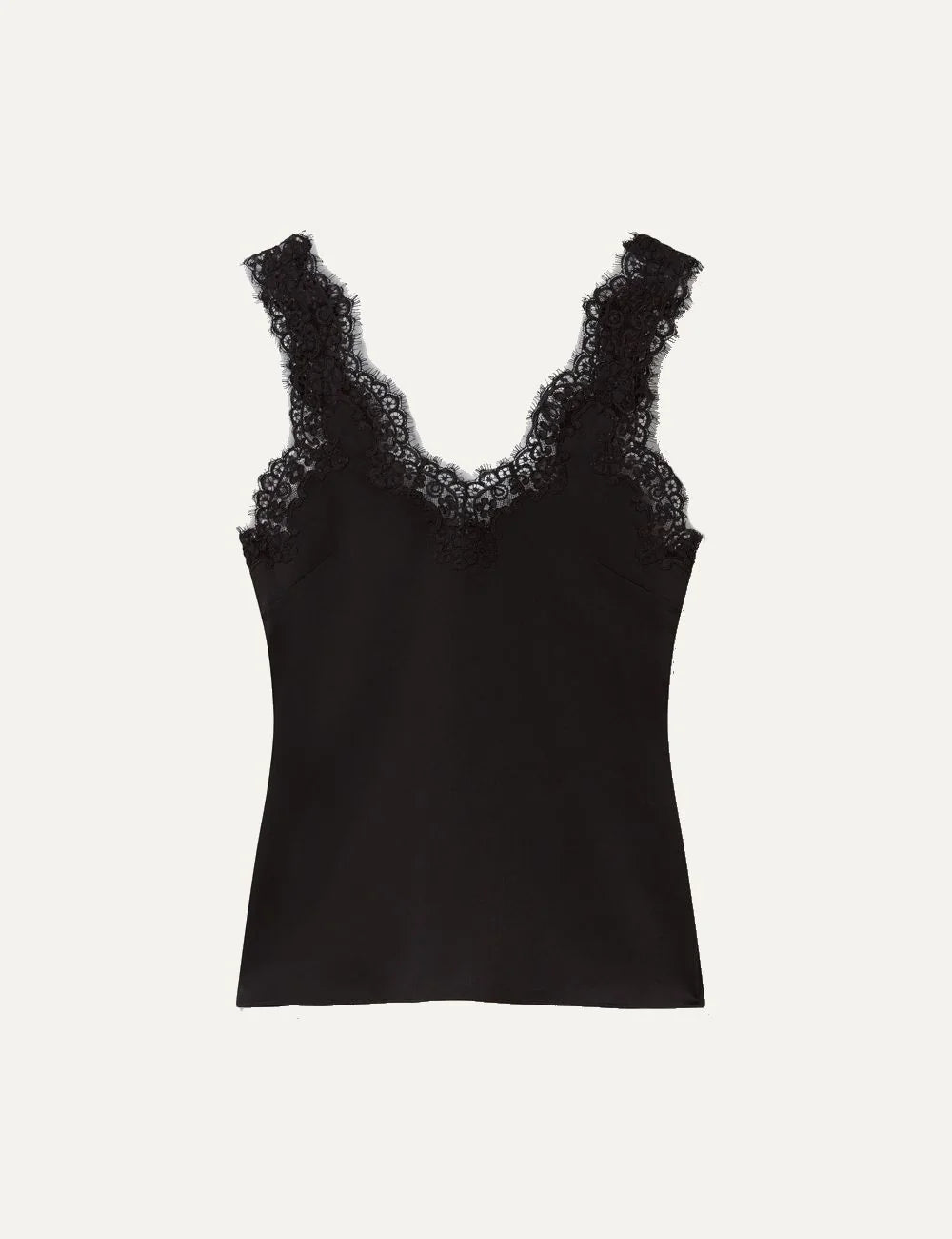 Stella McCartney women's black satin sleeveless top with lace trim