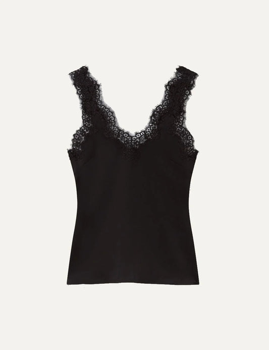 Stella McCartney women's black satin sleeveless top with lace trim