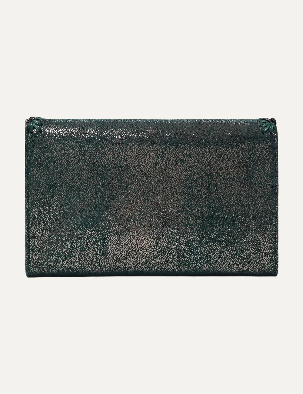 Stella McCartney women's black shiny vegan leather wallet on chain with dark ruthenium chain back