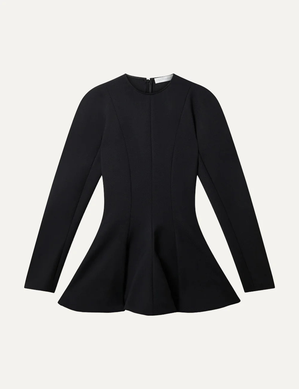 Stella McCartney women's black wool mini dress with structured silhouette and peplum hem