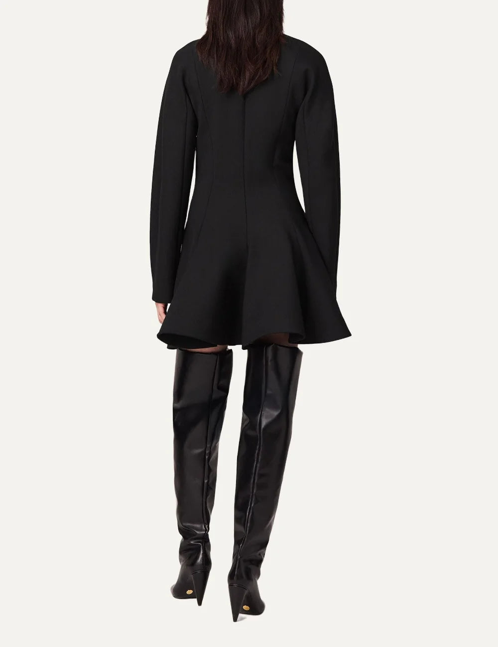 Stella McCartney women's black wool mini dress with structured silhouette and peplum hem back